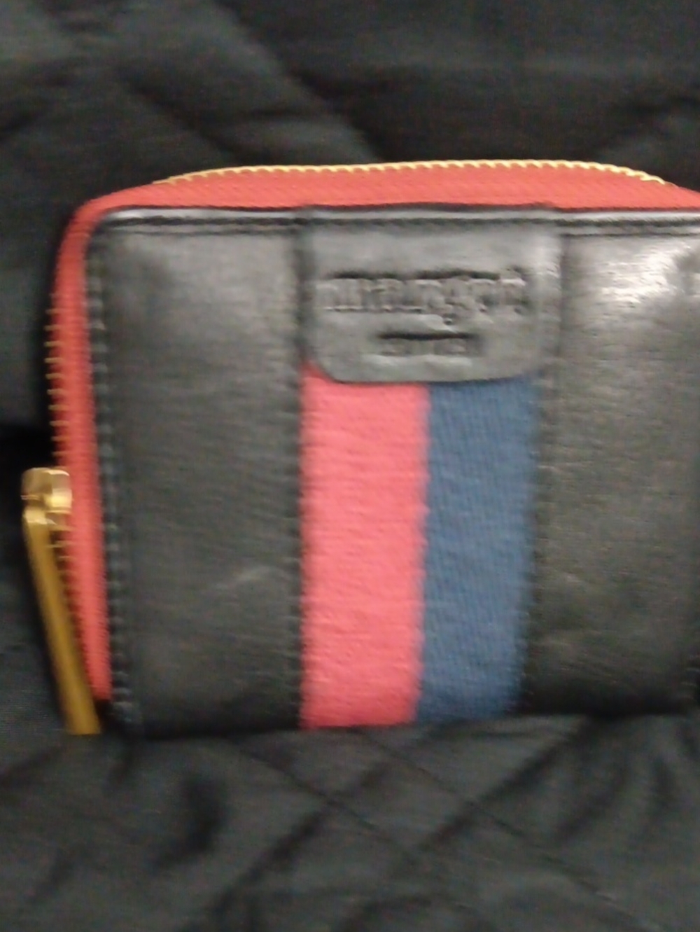Black Wallet with Red and Blue Stripe - Margot Zip Card Case